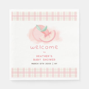 Serviette En Papier Joli Rose En vichy Peach Baby shower Bienvenue