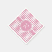 Serviette En Papier Joli rose et blanc Chevron rayé Monogramme (Coin)