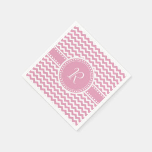 Serviette En Papier Joli rose et blanc Chevron rayé Monogramme