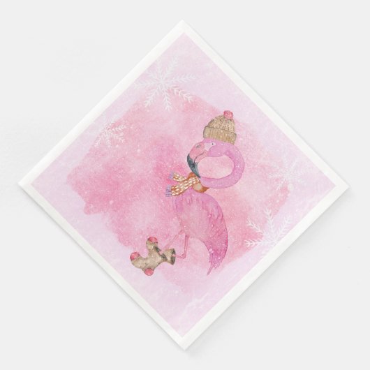 Serviette En Papier Joli rose Noël Flamant rose d'hiver Oiseau (Coin)