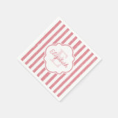 Serviette En Papier Joli rose peint rayures Monogramme et nom (Coin)