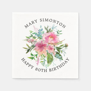 Serviette En Papier Joli rose Peony Floral 80e anniversaire