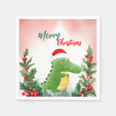 Serviette En Papier Joli Rouge Joyeux Noël alligator Père Noël partie  (Devant)