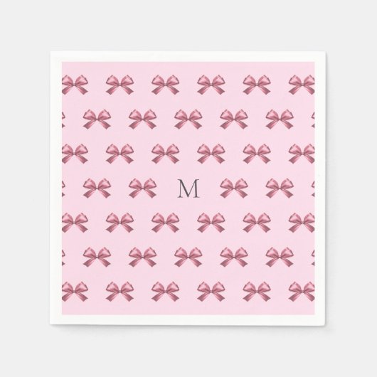 Serviette En Papier Joli Ruban Satiné Rose Monogramme Esthétique (Devant)