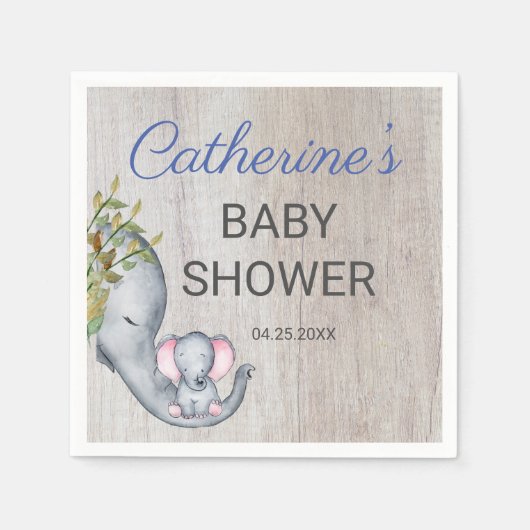 Serviette En Papier Joli Rustique Juin Elephant Baby shower garçon (Devant)