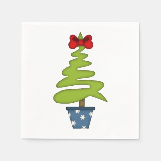 Serviette En Papier Joli sapin de Noël avec Bow rouge (Devant)