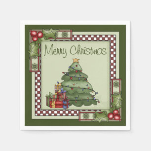 Serviette En Papier Joli sapin de Noël et cadeaux Joyeux Noël