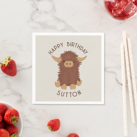 Serviette En Papier Joli, shaggy Highland vache conception personnalis (En situation)