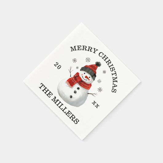 Serviette En Papier Joli Snowman Noël personnalisé (Coin)