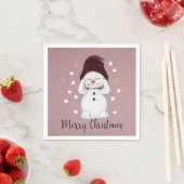 Serviette En Papier Joli Snowman Paisible Noël Rose (En situation)