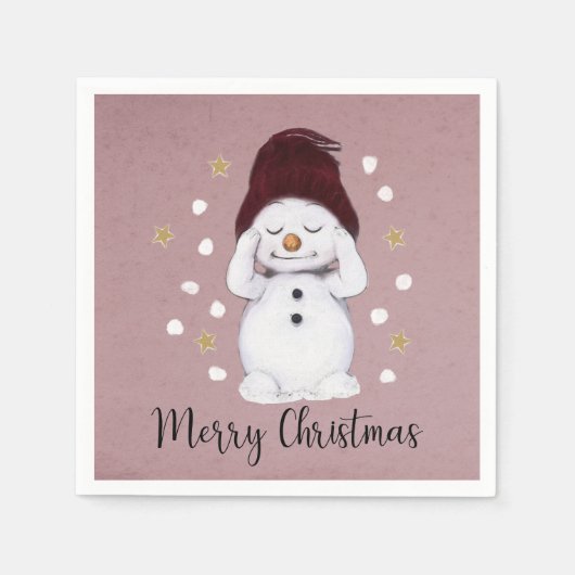 Serviette En Papier Joli Snowman Paisible Noël Rose (Devant)