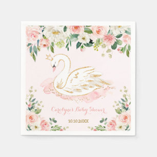 Serviette En Papier Joli Swan Princess Baby shower Rose aquarelle