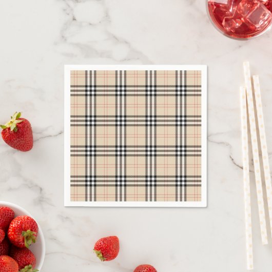 Serviette En Papier Joli Tartan Plaid Beige (En situation)