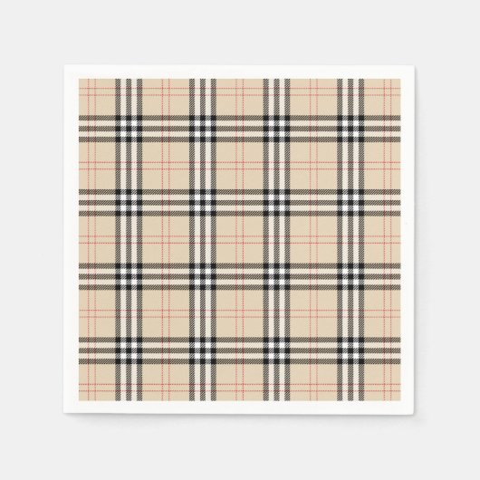 Serviette En Papier Joli Tartan Plaid Beige (Devant)