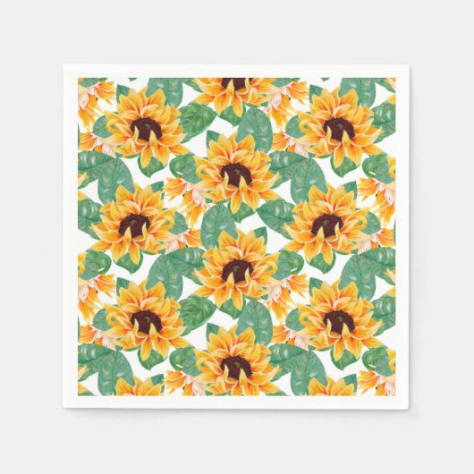 Serviette En Papier Joli tournesol Jaune & Motif vert (Devant)