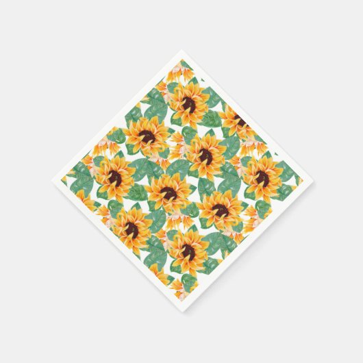 Serviette En Papier Joli tournesol Jaune & Motif vert (Coin)