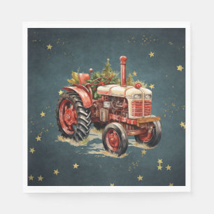 Serviette En Papier Joli tracteur de Noël vintage