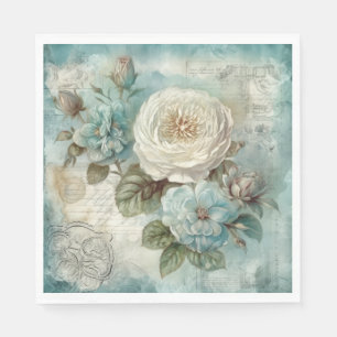 Serviette En Papier Joli Vintage Inspiré Bleu Shabby Chic Floral