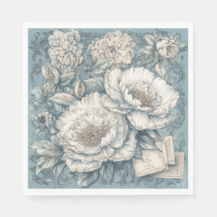 Serviette En Papier Joli Vintage Inspiré Bleu Shabby Chic Floral