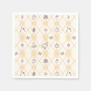 Serviette En Papier Joli Whimsy Thanksgiving Doodles Motif diamant