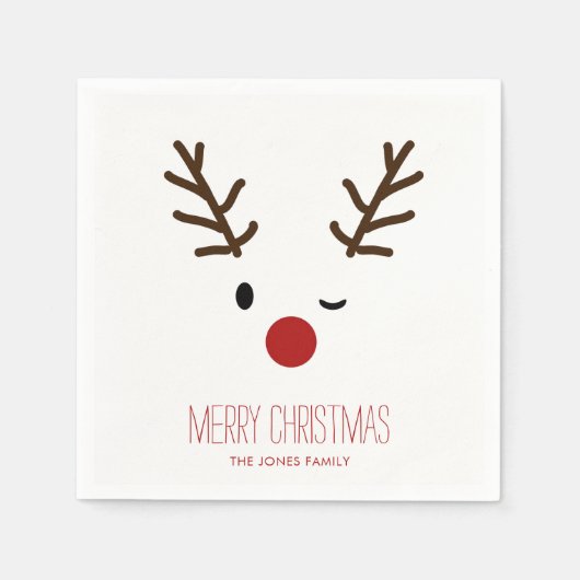 Serviette En Papier Joli Winking Rudolf Reindeer Noël (Devant)