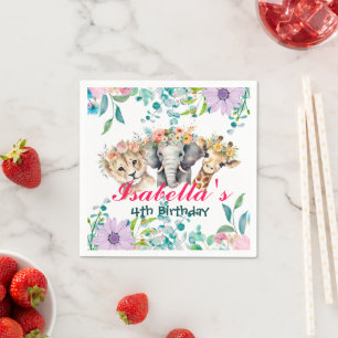 Serviette En Papier Joli zoo floral jungle Animaux Anniversaire Bienve