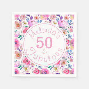 Serviette En Papier Jolie 50 et fabuleux nommé fête d'anniversaire flo