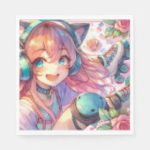 Serviette En Papier Jolie Anime Girl en Roller skates Anniversaire (Devant)