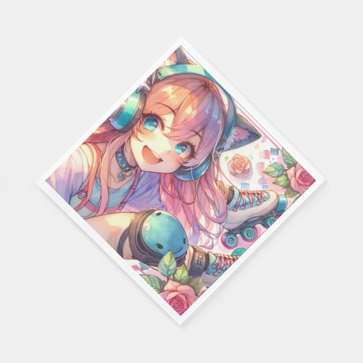 Serviette En Papier Jolie Anime Girl en Roller skates Anniversaire (Coin)