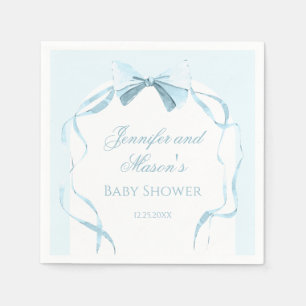 Serviette En Papier Jolie aquarelle bleu arc ruban bébé garçon douche