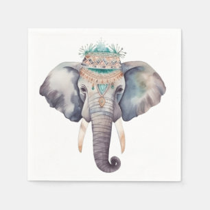 Serviette En Papier Jolie aquarelle boho hippie design éléphant