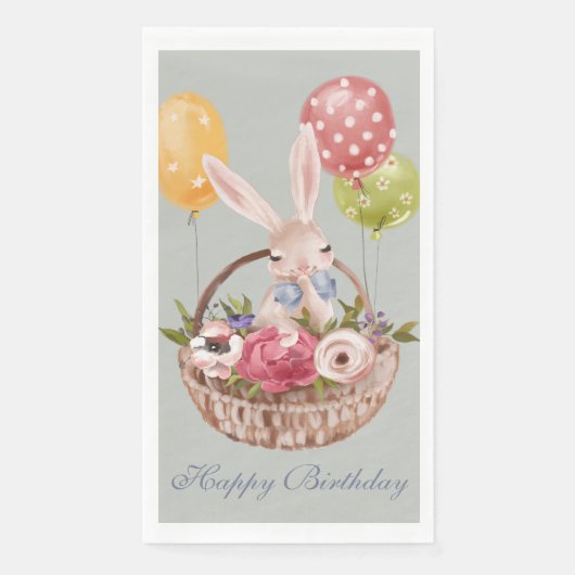 Serviette En Papier Jolie aquarelle Lapin Fleurs de lapin | Anniversai (Devant)