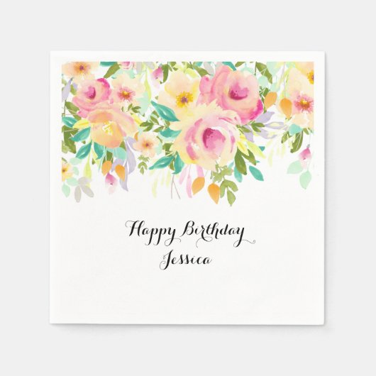 Serviette En Papier Jolie aquarelle rose et jaune (Devant)