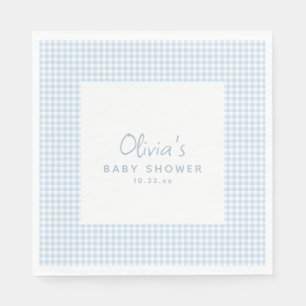Serviette En Papier Jolie Baby Shower Rétro Prépa Gingham Bleu Clair