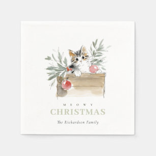 Serviette En Papier Jolie boîte à Noël Meowy aquarelle moderne Chat