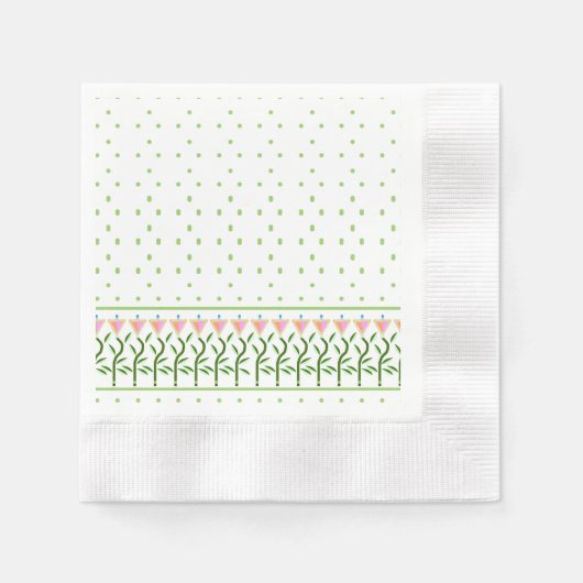 Serviette En Papier Jolie bordure d'art fleuri de tulipes stylisées (Devant)