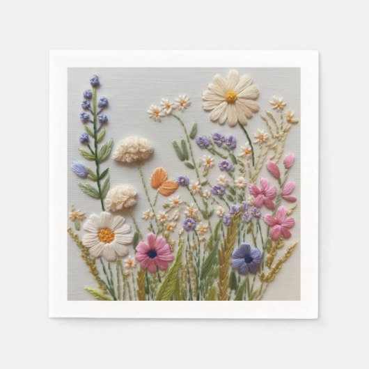 Serviette En Papier Jolie broderie Fleur sauvage Pastel (Devant)