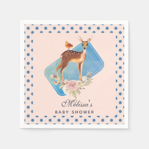 Serviette En Papier Jolie Brown de Fête avec Oiseau et Baby shower Ros