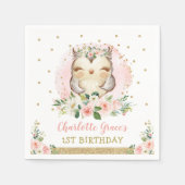 Serviette En Papier Jolie Chouette Rose Or Filles Filles Anniversaire (Devant)