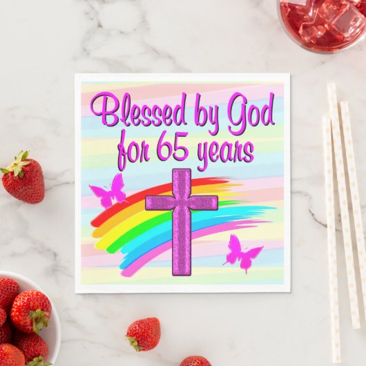 SERVIETTE EN PAPIER JOLIE CHRÉTIENNE 65E ANNIVERSAIRE NAPKINS (En situation)