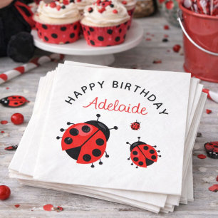 Serviette En Papier Jolie coccinelle rouge moderne Joyeux anniversaire
