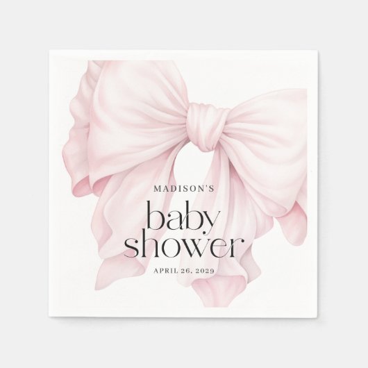 Serviette En Papier Jolie Coquette Rose Bow Baby shower fille (Devant)