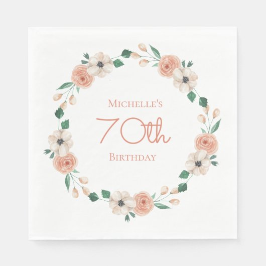 Serviette En Papier Jolie Crème Peach Floral 70e anniversaire (Devant)