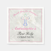 Serviette En Papier Jolie Croix rose Filles Premier Merci Communion (Devant)