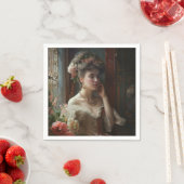 Serviette En Papier Jolie Dame En Robe Fleurs De Soie. (En situation)