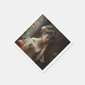 Serviette En Papier Jolie Dame En Robe Fleurs De Soie. (Coin)