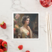 Serviette En Papier Jolie Dame En Robe Fleurs De Soie. (En situation)