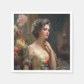 Serviette En Papier Jolie Dame En Robe Fleurs De Soie. (Devant)