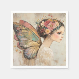 Serviette En Papier Jolie Fairy Boho Butterfly & Floral Pastel
