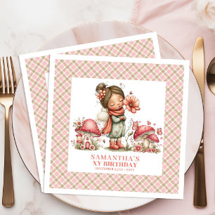 Serviette En Papier Jolie Fée Anniversaire Fleurs Roses Fête Sur Mesur